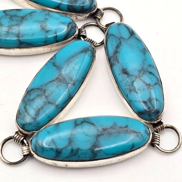 VTG Sterling Silver & Turquoise Link Tennis Bracelet 7" Southwestern - Picture 6 of 10